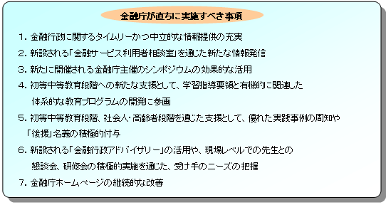 金融庁が直ちに実施すべき事項